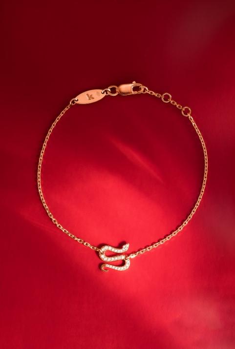 Chain Bracelet For Women with 0.09ct Round Diamond in Rose Gold Pavé Setting - Redline - 0++