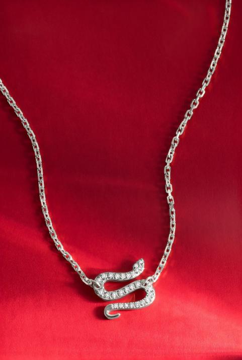 Chain Necklace For Women with 0.09ct Round Diamond in White Gold Pavé Setting - Redline - 0++