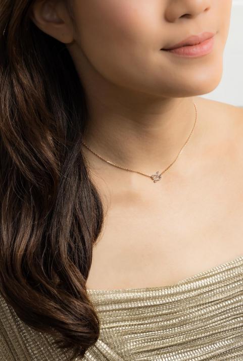 Chain Necklace For Women with 0.09ct Round Diamond in Rose Gold Pavé Setting - Redline - 0++