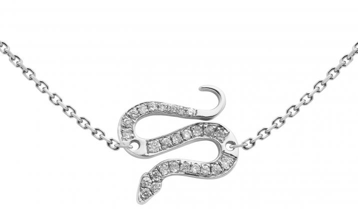 Chain Necklace For Women with 0.09ct Round Diamond in White Gold Pavé Setting - Redline - 0++