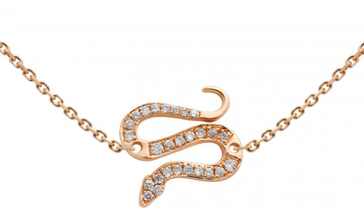 Chain Necklace For Women with 0.09ct Round Diamond in Rose Gold Pavé Setting - Redline - 0++