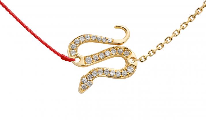 String-Chain Necklace with 0.09ct Round Diamond in Yellow Gold Pavé Setting - Redline - 0++