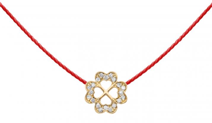 String Necklace For Women with 0.10ct Round Diamond in Yellow Gold Pavé Setting - Redline