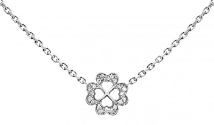 Chain Necklace For Women with 0.10ct Round Diamond in White Gold Pavé Setting - Redline