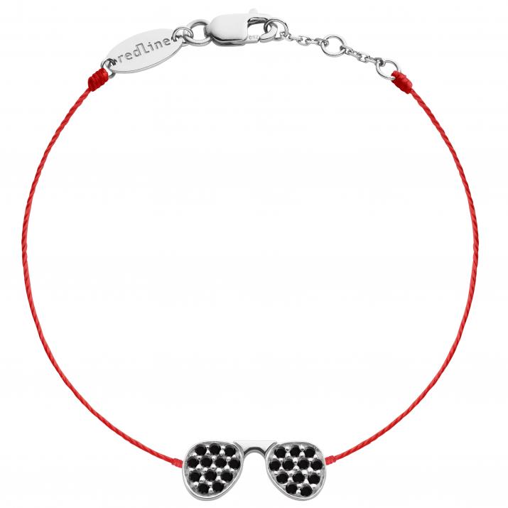 String Bracelet For Women with 0.12ct Round Black Diamond in White Gold Pavé Setting - Redline