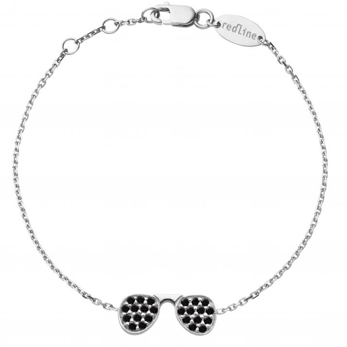 Chain Bracelet For Women with 0.12ct Round Black Diamond in White Gold Pavé Setting - Redline