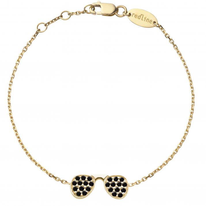 Chain Bracelet For Women with 0.12ct Round Black Diamond in Yellow Gold Pavé Setting - Redline