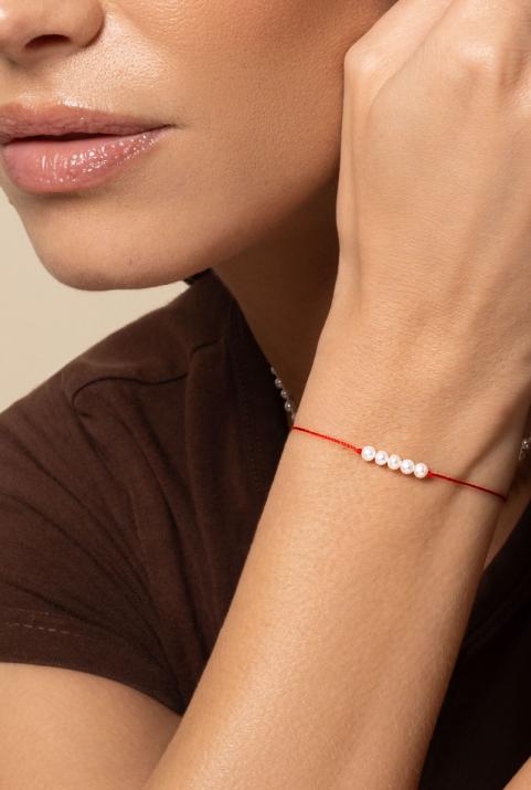 String Bracelet For Women with Pearls in White Gold  - Redline - 0++