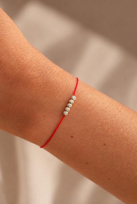 String Bracelet For Women with Hammered Balls in White Gold  - Redline - 0++
