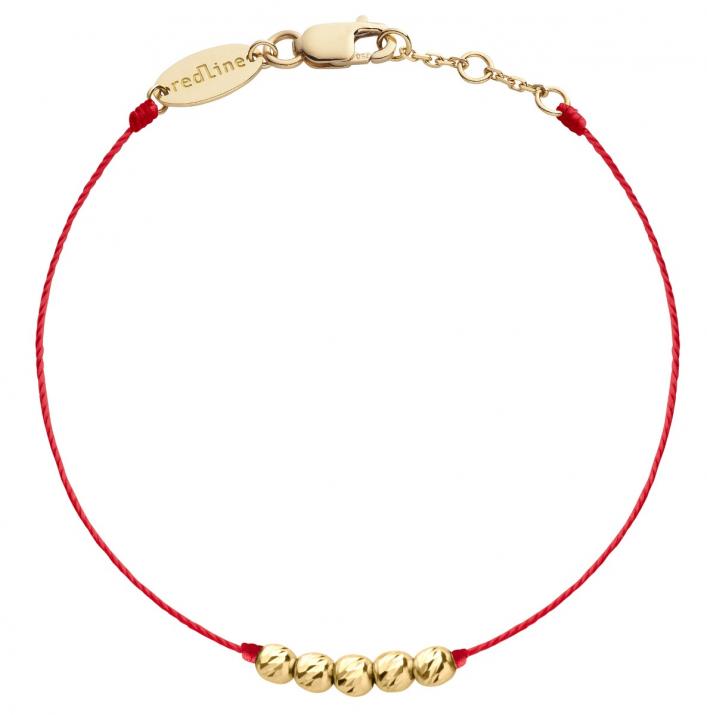 String Bracelet For Children with 5 Hammered Pearls in Yellow Gold - Redline