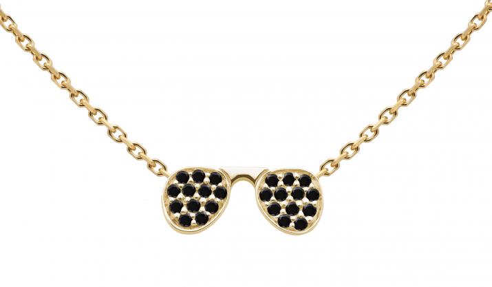 Chain Necklace For Women with 0.12ct Round Black Diamond in Yellow Gold Pavé Setting - Redline