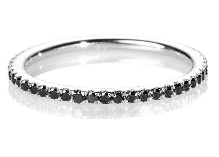 Bangle Ring with 0.346ct Round Black Diamond in White Gold Prong Setting - Redline - 0++