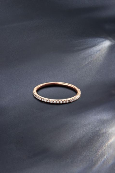 Bangle Ring with 0.346ct Round Diamond in Rose Gold Prong Setting - Redline - 0++