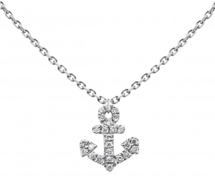 Chain Necklace For Women with 0.064ct Round Diamond in White Gold Pavé Setting - Redline