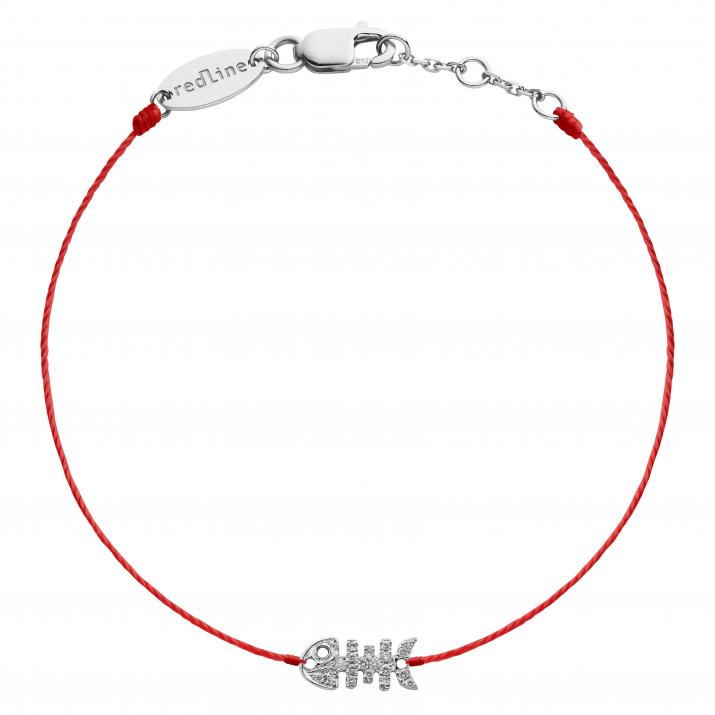 String Bracelet For Women with 0.065ct Round Diamond in White Gold Pavé Setting - Redline - 0++