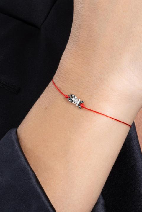 String Bracelet For Women with 0.065ct Round Diamond in White Gold Pavé Setting - Redline - 0++