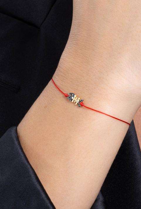 String Bracelet For Women with 0.065ct Round Diamond in Yellow Gold Pavé Setting - Redline - 0++