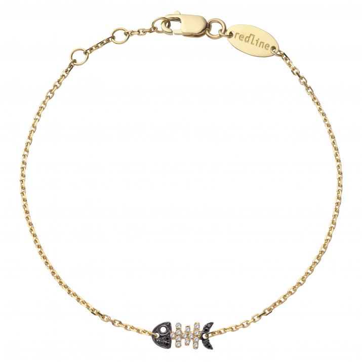 Chain Bracelet For Women with 0.065ct Round Diamond in Yellow Gold Pavé Setting - Redline - 0++