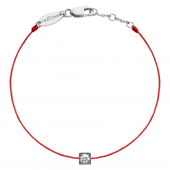 String Bracelet For Women with 0.10ct Round Diamond in White Gold Square Setting - Redline - 0++