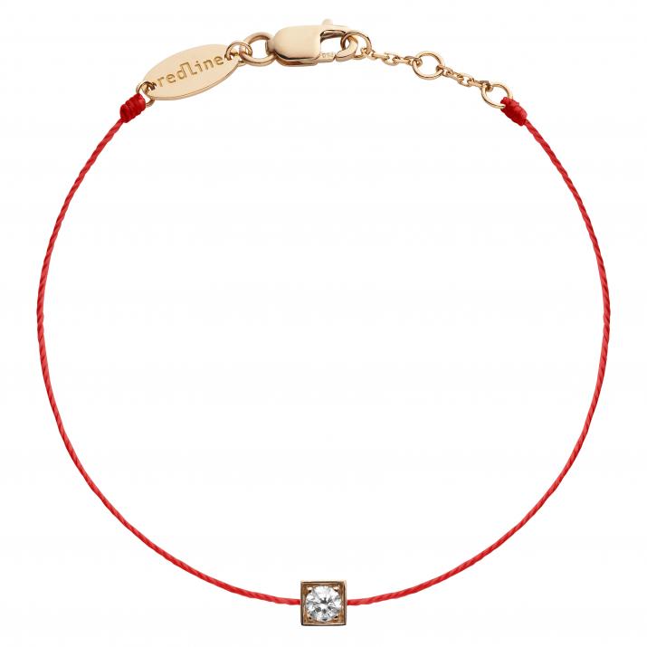 String Bracelet For Women with 0.10ct Round Diamond in Rose Gold Square Setting - Redline - 0++