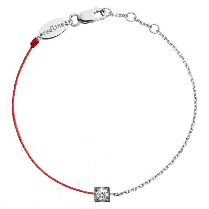 String-Chain Bracelet For Women with 0.10ct Round Diamond in White Gold Square Setting - Redline - 0++