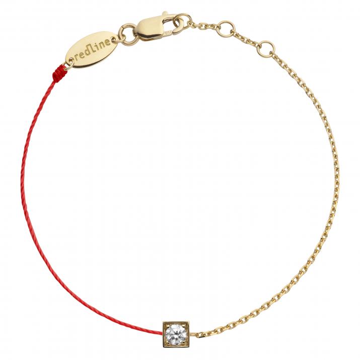 String-Chain Bracelet For Women with 0.10ct Round Diamond in Yellow Gold Square Setting - Redline - 0++