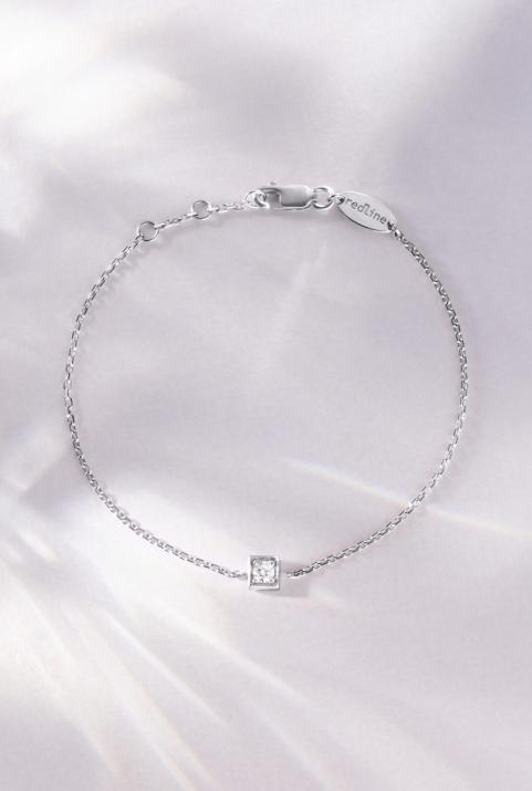 Chain Bracelet For Women with 0.10ct Round Diamond in White Gold Square Setting - Redline - 0++
