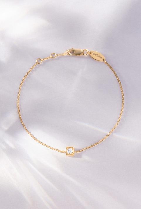 Chain Bracelet For Women with 0.10ct Round Diamond in Yellow Gold Square Setting - Redline - 0++