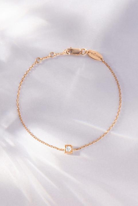 Chain Bracelet For Women with 0.10ct Round Diamond in Rose Gold Square Setting - Redline - 0++
