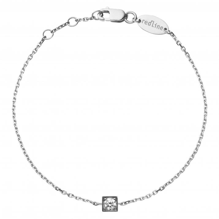 Chain Bracelet For Women with 0.10ct Round Diamond in White Gold Square Setting - Redline - 0++