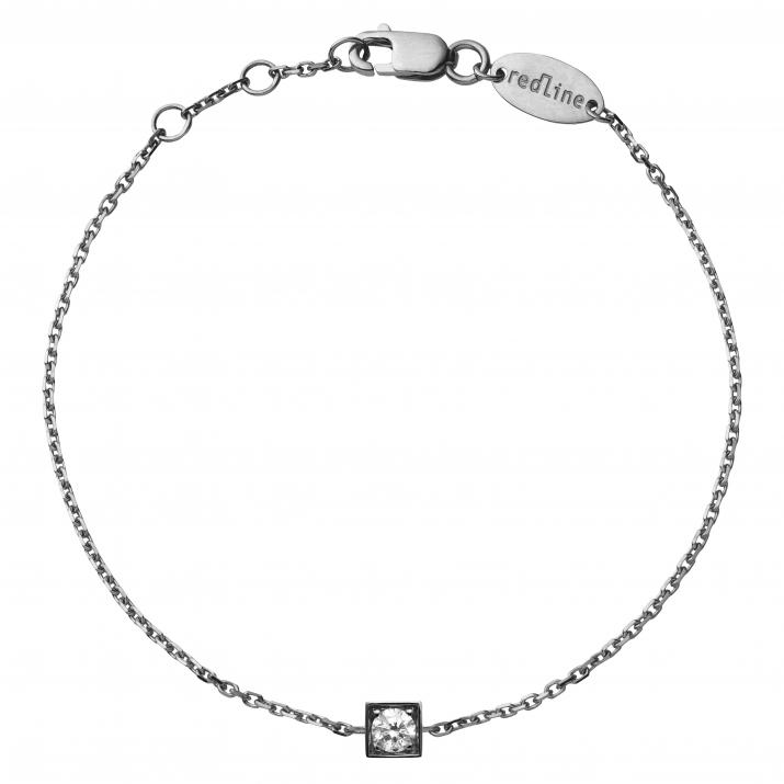 Chain Bracelet For Women with 0.10ct Round Diamond in Black Gold Square Setting - Redline - 0++
