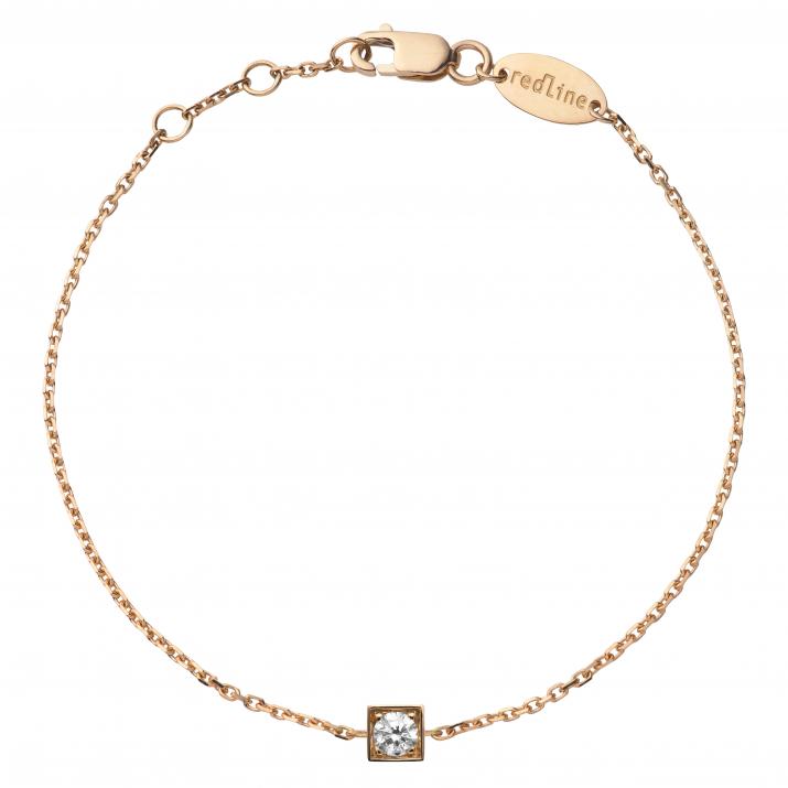 Chain Bracelet For Women with 0.10ct Round Diamond in Rose Gold Square Setting - Redline - 0++