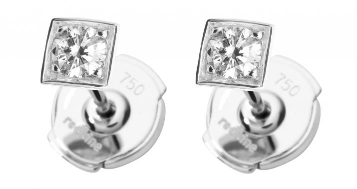 Earrings with 0.20ct Round Diamond in White Gold Square Setting - Redline - 0++