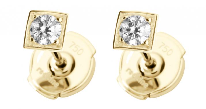 Earrings with 0.20ct Round Diamond in Yellow Gold Square Setting - Redline - 0++