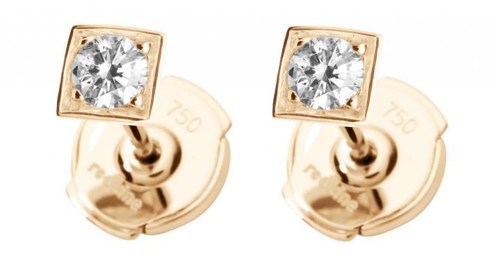 Earrings with 0.20ct Round Diamond in Rose Gold Square Setting - Redline - 0++