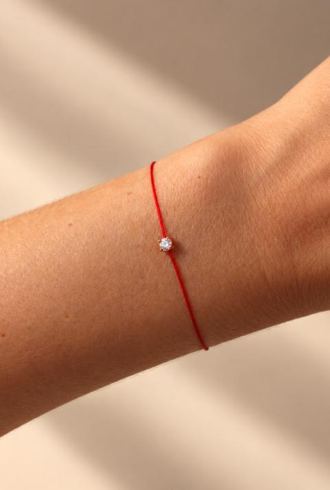 String Bracelet For Women with 0.08ct Round Diamond in Rose Gold Prong Setting - Redline - 0++