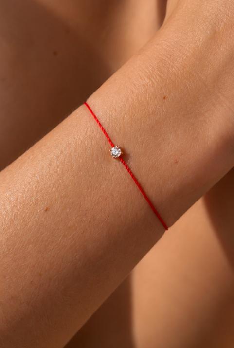 String Bracelet For Women with 0.08ct Round Diamond in Rose Gold Prong Setting - Redline - 0++