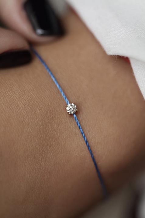 String Bracelet For Women with 0.08ct Round Diamond in Yellow Gold Prong Setting - Redline - 0++