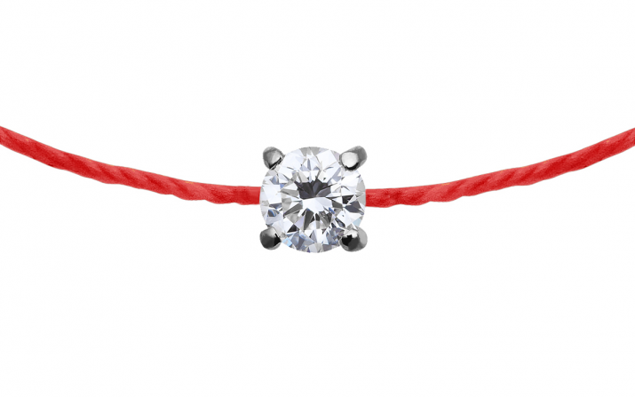 String Bracelet For Women with 0.08ct Round Diamond in Black Gold Prong Setting - Redline - 0++