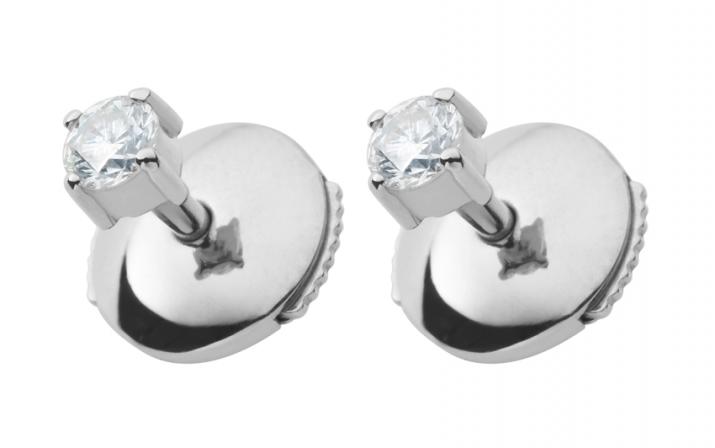 Earrings with 0.16ct Round Diamond in White Gold Prong Setting - Redline - 0++