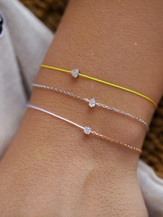 String-Chain Bracelet For Women with 0.08ct Round Diamond in Rose Gold Prong Setting - Redline - 0++