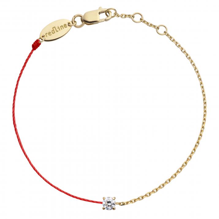 String-Chain Bracelet For Women with 0.08ct Round Diamond in Yellow Gold Prong Setting - Redline - 0++