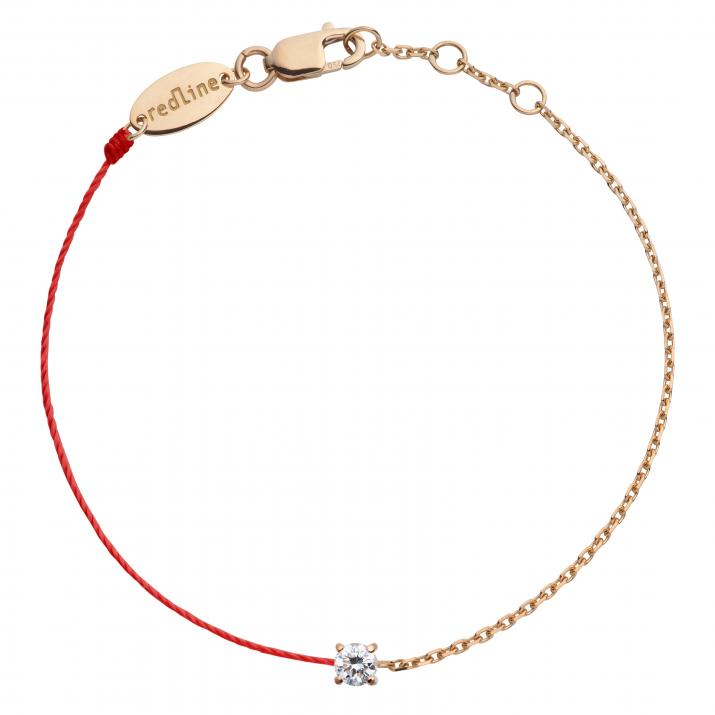 String-Chain Bracelet For Women with 0.08ct Round Diamond in Rose Gold Prong Setting - Redline - 0++