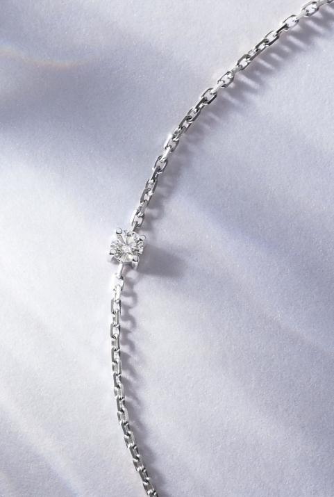 Chain Bracelet For Women with 0.08ct Round Diamond in White Gold Prong Setting - Redline - 0++