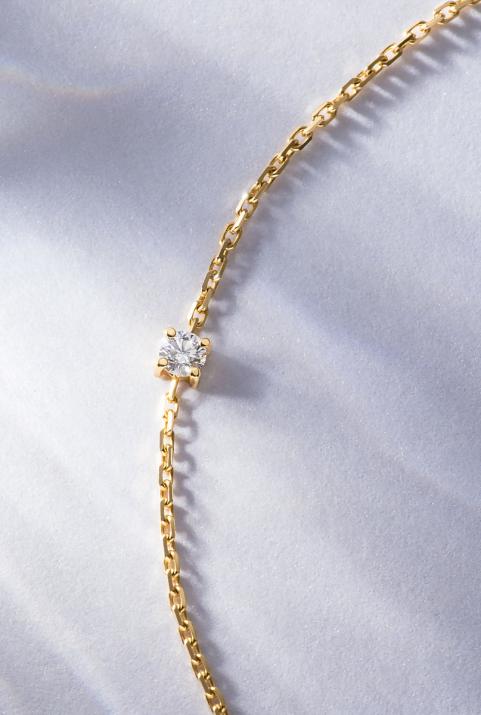 Chain Bracelet For Women with 0.08ct Round Diamond in Yellow Gold Prong Setting - Redline - 0++