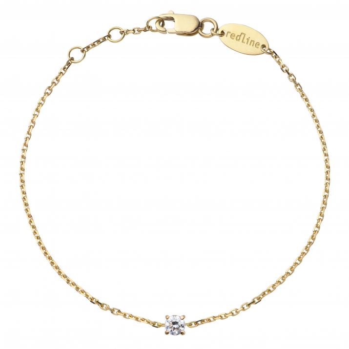 Chain Bracelet For Women with 0.08ct Round Diamond in Yellow Gold Prong Setting - Redline - 0++