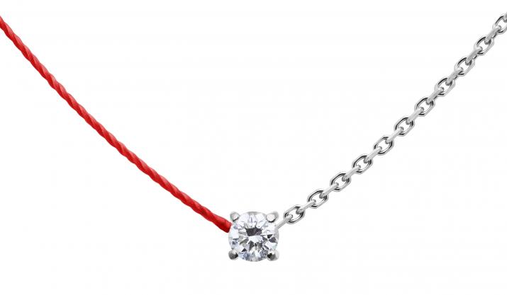 String-Chain Necklace with 0.08ct Round Diamond in White Gold Prong Setting - Redline