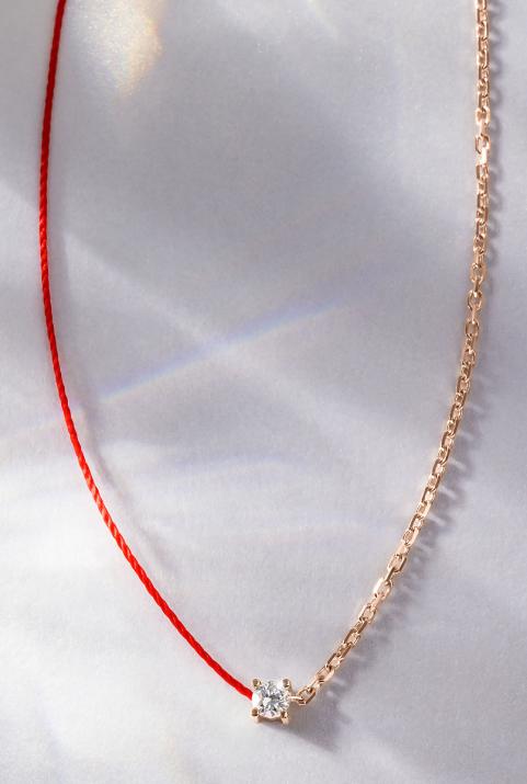 String-Chain Necklace with 0.08ct Round Diamond in Rose Gold Prong Setting - Redline - 0++