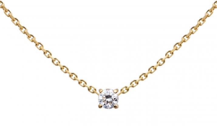 Chain Necklace For Women with 0.08ct Round Diamond in Yellow Gold Prong Setting - Redline