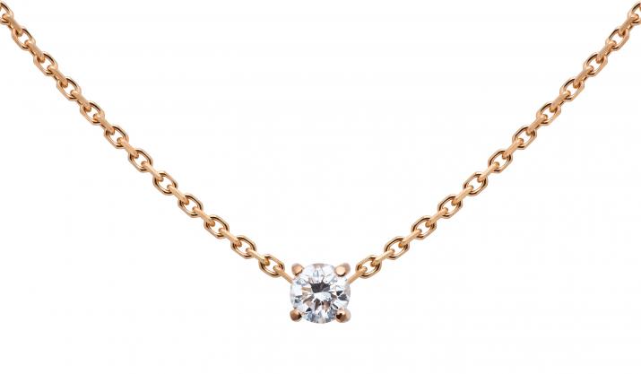 Chain Necklace For Women with 0.08ct Round Diamond in Rose Gold Prong Setting - Redline - 0++